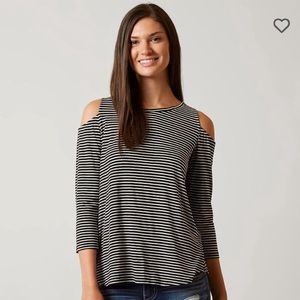 Stripped cold-shoulder top